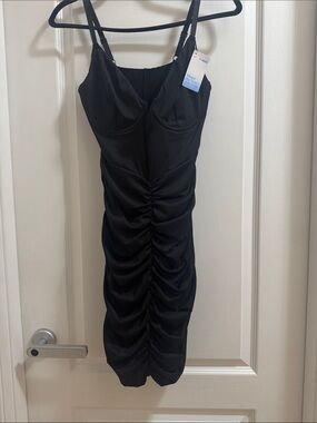 Ruched Black Mini Dress with Adjustable Spaghetti Straps